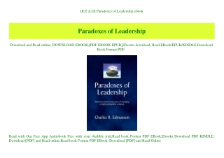 [R.E.A.D] Paradoxes of Leadership ebook
