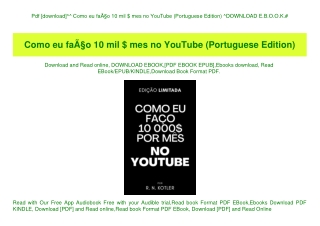 Pdf [download]^^ Como eu faÃƒÂ§o 10 mil $ mes no YouTube (Portuguese Edition) ^DOWNLOAD E.B.O.O.K.#
