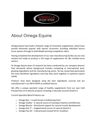 Omega Equine Supplements for Horses