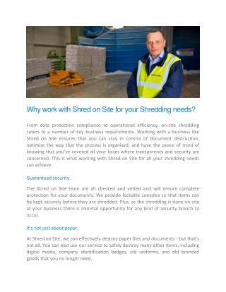 Why work with Shred on Site for your Shredding needs - Shred on Site