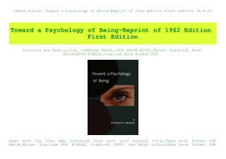 {Read Online} Toward a Psychology of Being-Reprint of 1962 Edition First Edition [R.A.R]