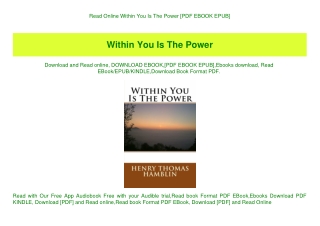 Read Online Within You Is The Power [PDF EBOOK EPUB]