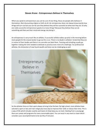 Steven Krane - Entrepreneurs Believe in Themselves