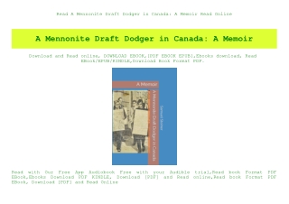 Read A Mennonite Draft Dodger in Canada A Memoir Read Online