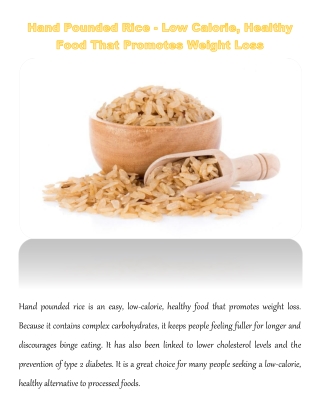 Hand Pounded Rice - Low Calorie, Healthy Food That Promotes Weight Loss