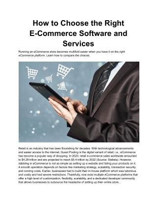 How to Choose the Right E-Commerce Software and Services