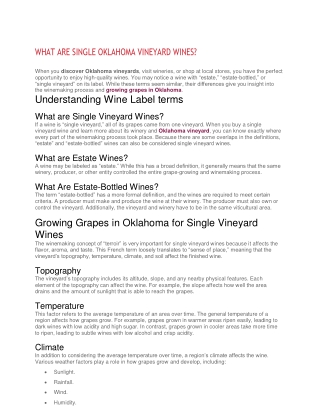 WHAT ARE SINGLE OKLAHOMA VINEYARD WINES