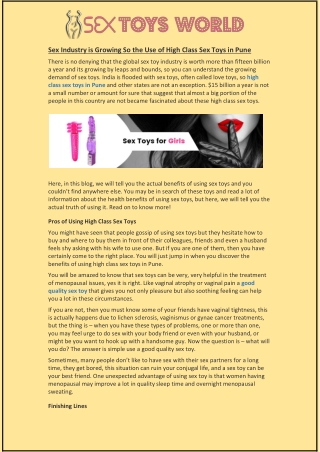 Sex Industry is Growing So the Use of High Class Sex Toys in Pune