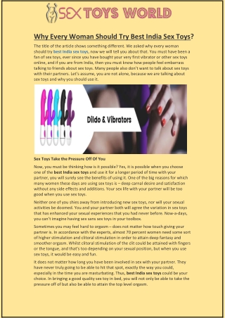Why Every Woman Should Try Best India Sex Toys?