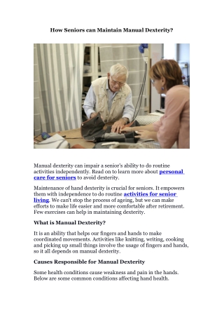 How Seniors can Maintain Manual Dexterity