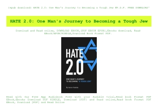 {epub download} HATE 2.0 One Man's Journey to Becoming a Tough Jew #P.D.F. FREE DOWNLOAD^