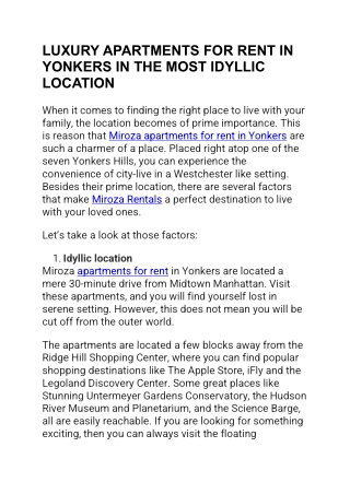 LUXURY APARTMENTS FOR RENT IN YONKERS IN THE MOST IDYLLIC LOCATION