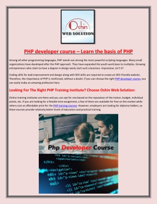 PHP developer course – Learn the basis of PHP