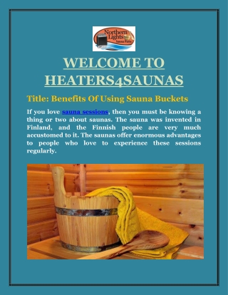 Benefits Of Using Sauna Buckets
