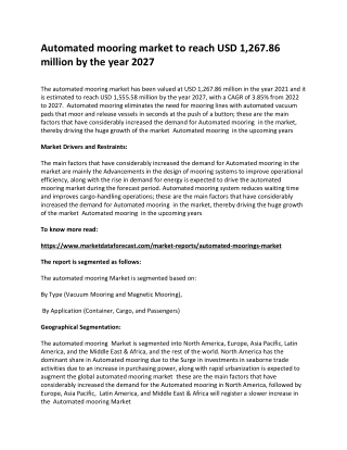 Automated mooring market