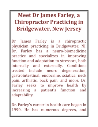 Meet Dr James Farley, a Chiropractor Practicing in Bridgewater, New Jersey