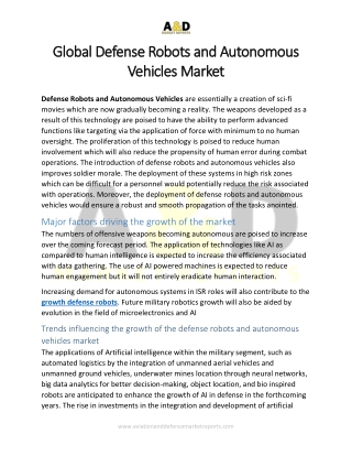 Global Defense Robots and Autonomous Vehicles Market