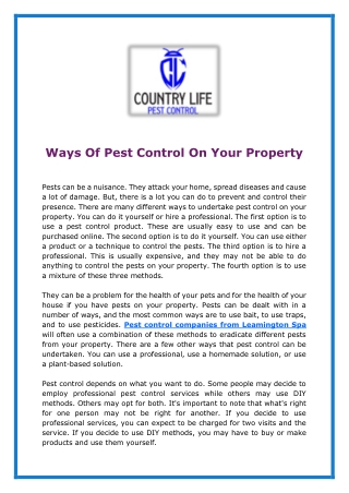 Ways Of Pest Control On Your Property