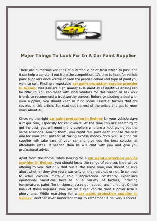 Major Things To Look For In A Car Paint Supplier