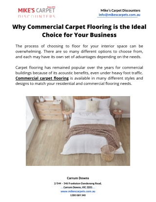 Why Commercial Carpet Flooring is the Ideal Choice for Your Business