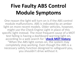 Five Faulty ABS Control Module Symptoms