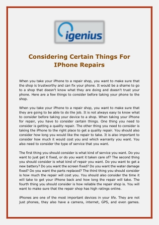 Considering Certain Things For IPhone Repairs