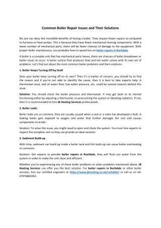 Common Boiler Repair Issues and Their Solutions