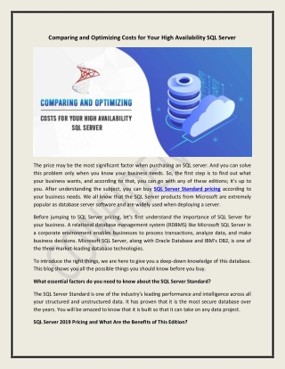 Comparing and Optimizing Costs for Your High Availability SQL Server