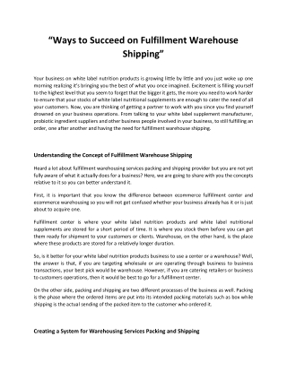 Ways to Succeed on Fulfillment Warehouse Shipping