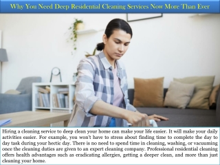 Why You Need Deep Residential Cleaning Services Now More Than Ever