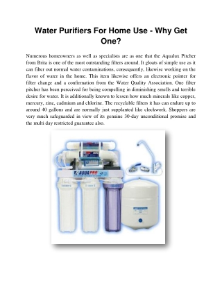 Water Purifiers For Home Use - Why Get One