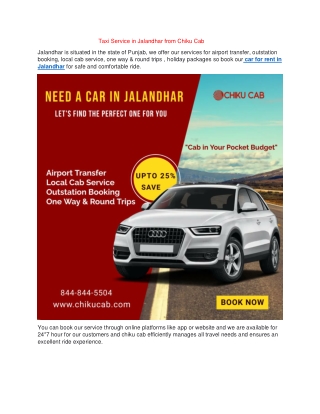 Taxi Service in Jalandhar from Chiku Cab