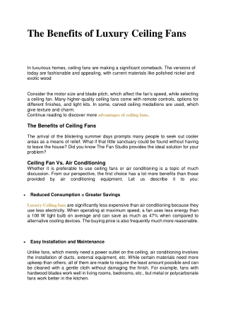 The Benefits of Luxury Ceiling Fans