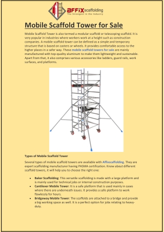 Mobile Scaffold Tower for Sale