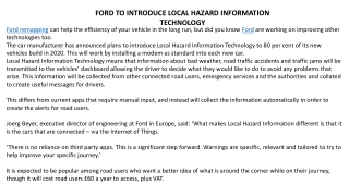 FORD TO INTRODUCE LOCAL HAZARD INFORMATION TECHNOLOGY