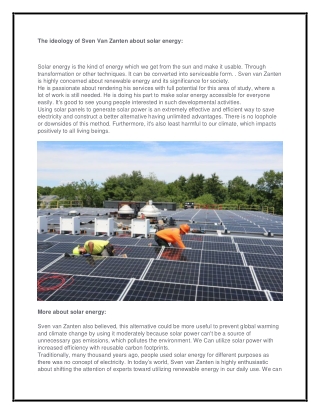 The ideology of Sven Van Zanten about solar energy