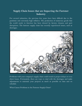 Supply Chain Issues that are Impacting the Fastener Industry