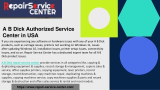 A B Dick Repair Service Center in United States