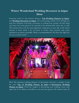 Winter Wonderland Wedding Decorator In Jaipur Ideas