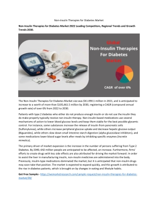 Non-Insulin Therapies for Diabetes Market 2022 Key Players Data and Industry