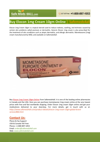 Buy Elocon 1mg Cream 10gm Online