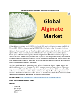 Alginate Market Size, Status and Business Growth 2022 to 2030