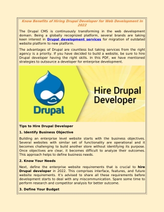 Know Benefits of Hiring Drupal Developer for Web Development In 2022