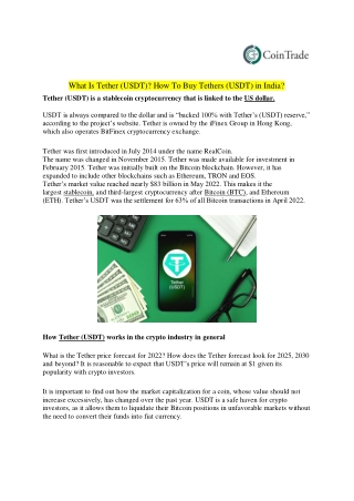 How Does Tether (USDT) Work? Buying Tethers in India (USDT)?
