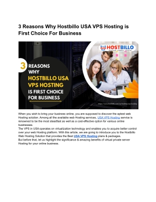 3 Reasons Why Hostbillo USA VPS Hosting is First Choice For Business