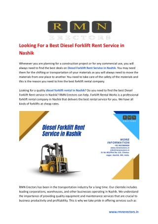 Looking For a Best Diesel Forklift Rent Service in Nashik