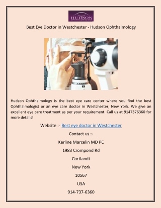 Best Eye Doctor in Westchester  Hudson Ophthalmology