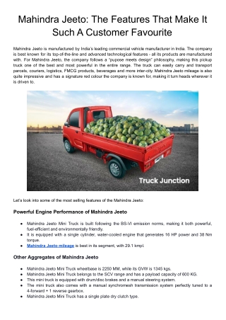 Mahindra Jeeto_ The Features That Make It Such A Customer Favourite