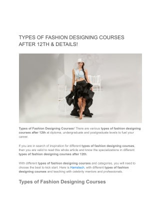 TYPES OF FASHION DESIGNING COURSES AFTER 12TH & DETAILS