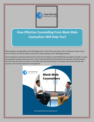 How Effective Counselling From Black Male Counsellors Will Help You?